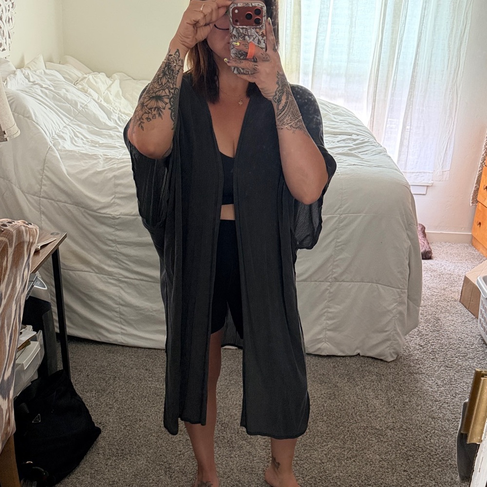 Washed out Black/gray Lightweight Swim Coverup Kimono - Picture 2 of 4